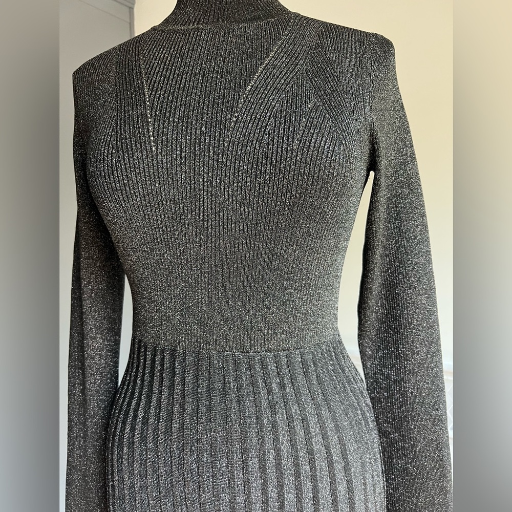 Antonio Melani Silver Lurex Pleaded Sweater Midi Dress - Picture 3 of 11